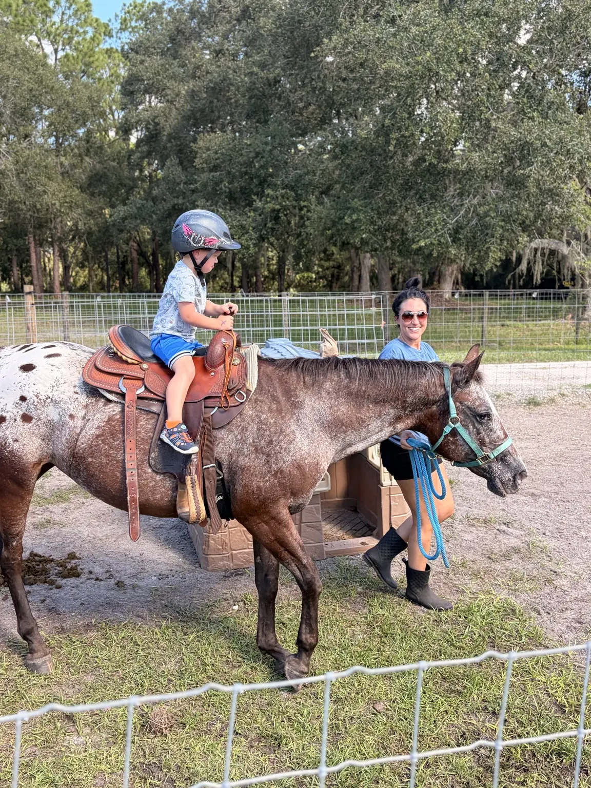 Child enjoying a pony ride at Country Critters